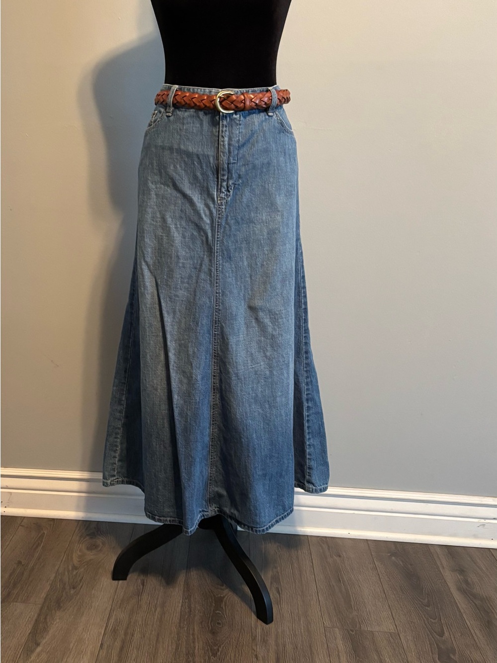 Ralph Lauren Vintage Light Blue Denim Maxi Skirt Size 14